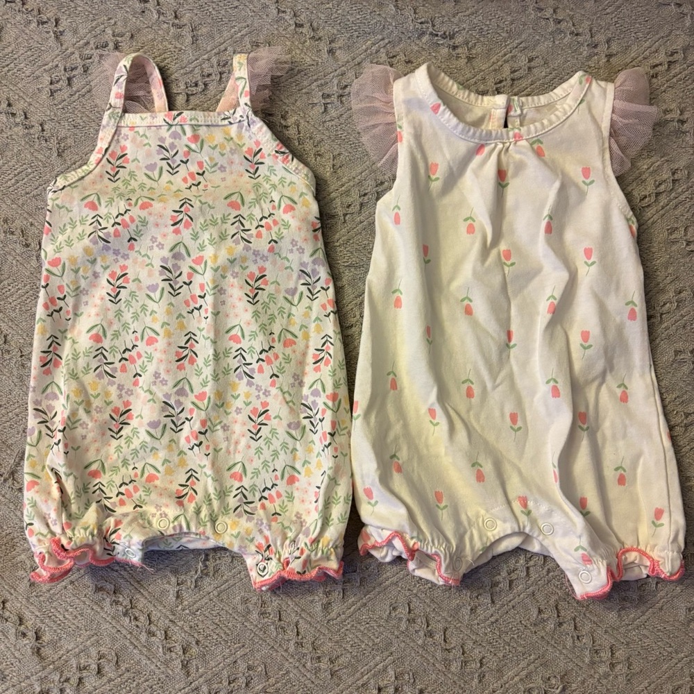 Floral Baby Girl Romper Set- Lace and Ruffle Detail- 0-3 month, Summer/Spring